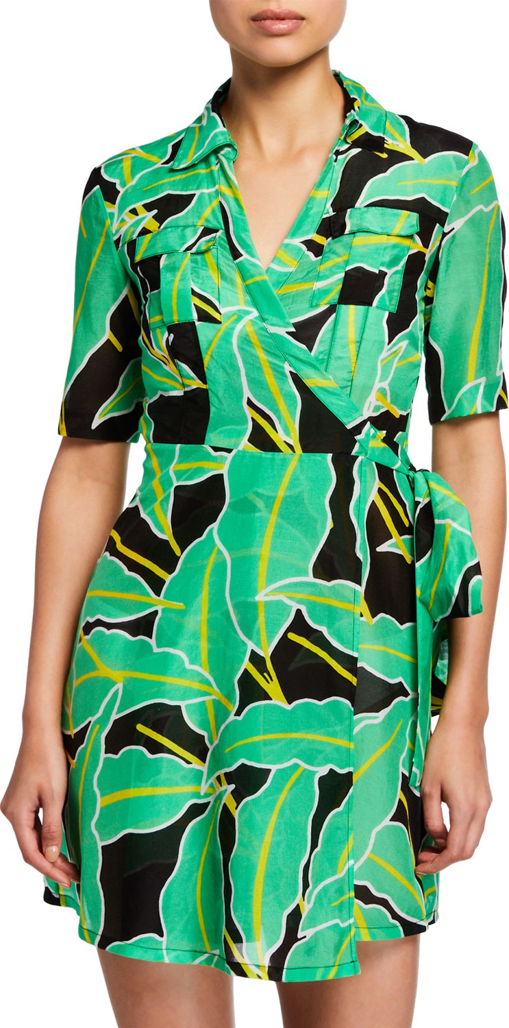 DIANE von FURSTENBERG Clarem Logo-Print Wrap Coverup Shirtdress