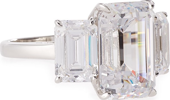 Fantasia by DeSerio Three-Stone Emerald-Cut Cubic Zirconia Crystal Ring