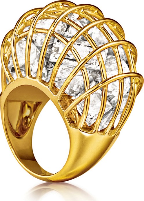 Verdura 18k Gold Caged Rock Crystal Ring, Size 6