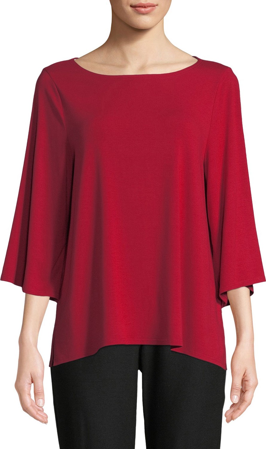 Eileen Fisher 3/4-Sleeve Bateau-Neck Jersey Top