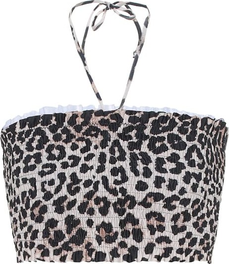 Ganni Leopard-print bandeau bikini top