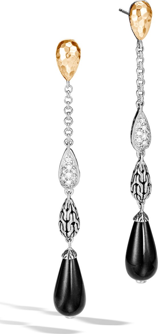 John Hardy Classic Chain Droplet Earrings w/ 18k Gold & Diamonds