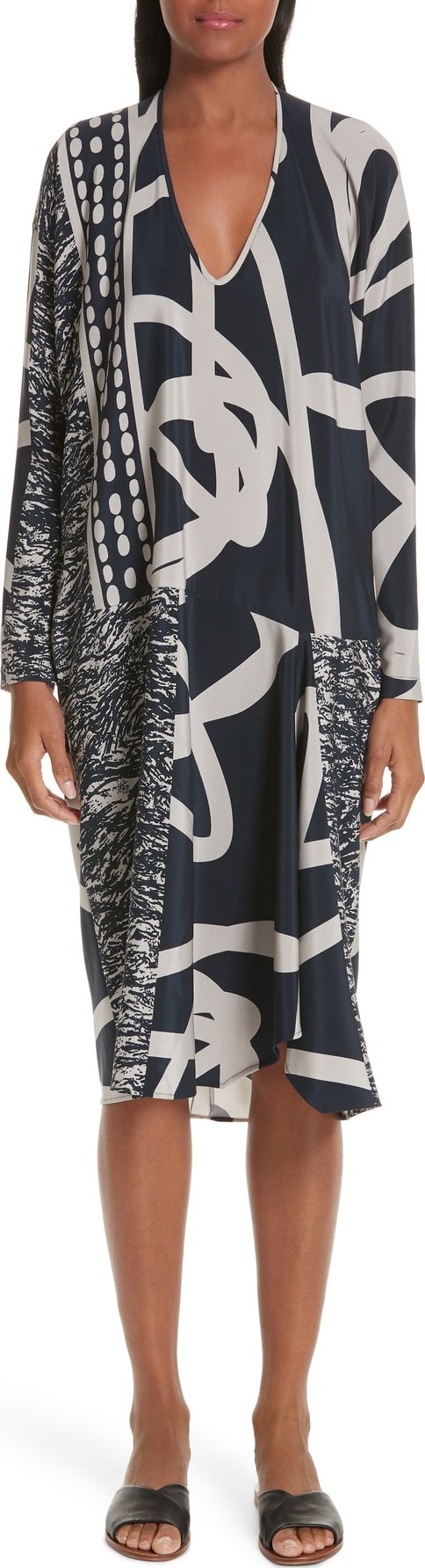 Zero + Maria Cornejo Greige Print Stretch Silk Dress