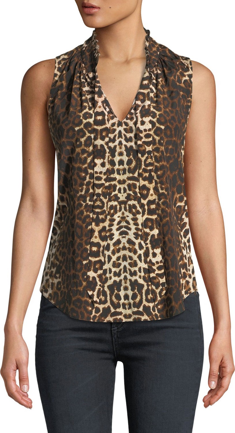 Veronica Beard Bertrand Leopard-Print Sleeveless Blouse