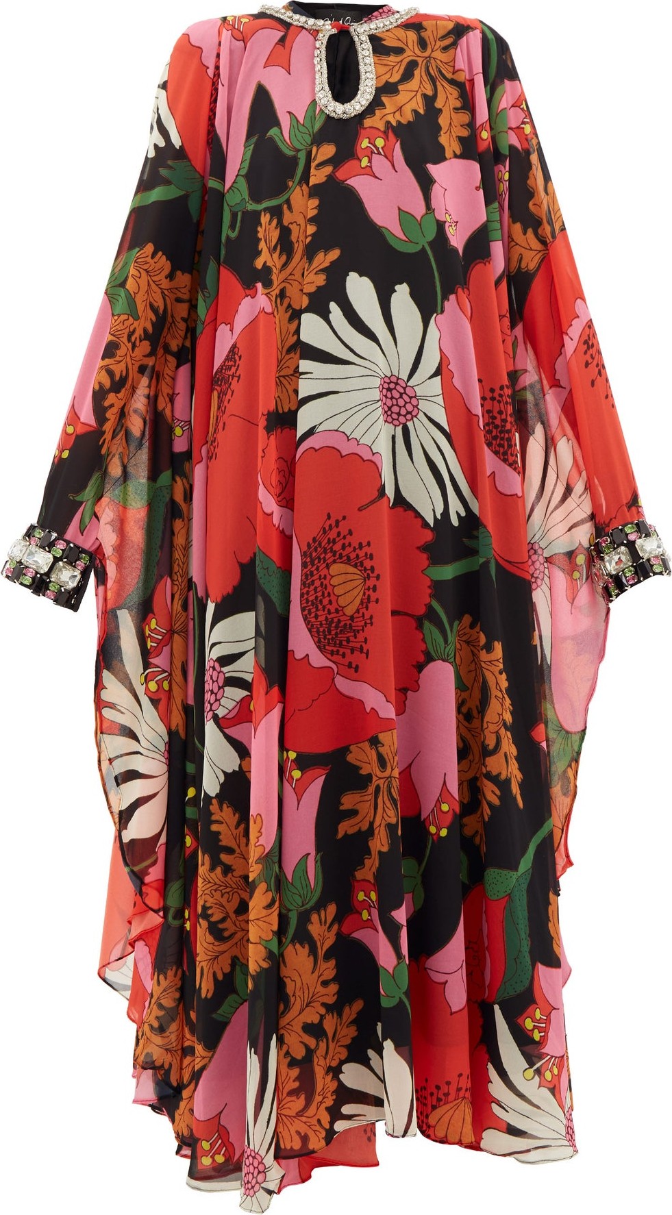 Richard Quinn Floral-print crystal-embellished chiffon kaftan