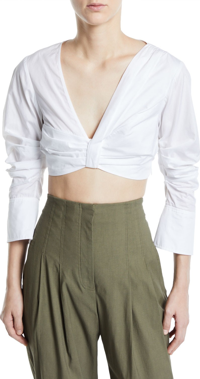 A.L.C. Elise Gathered V-Neck 3/4-Sleeve Crop Top