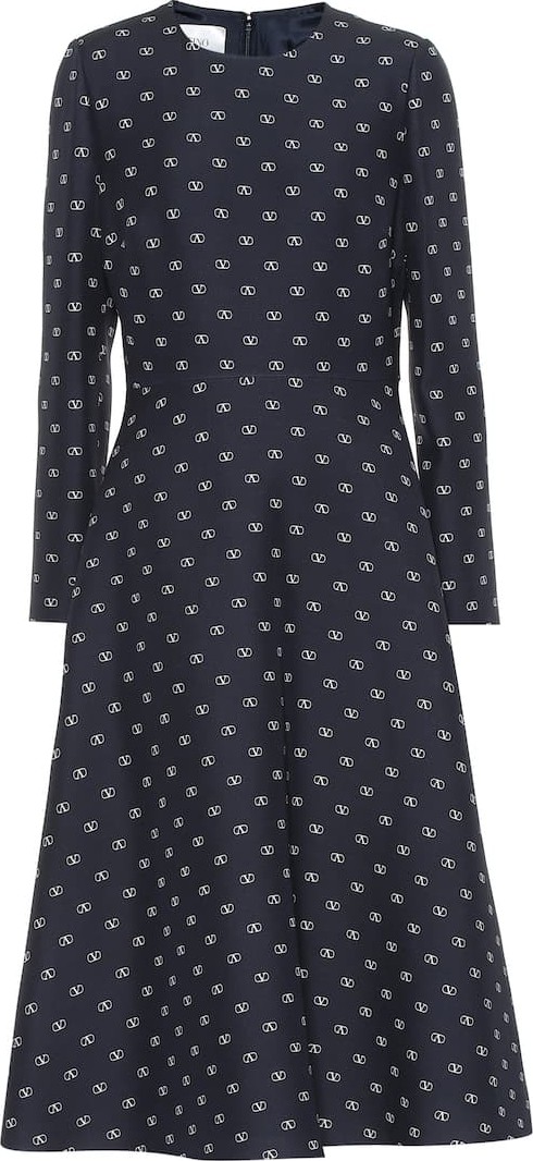 Valentino Logo wool and silk crêpe midi dress