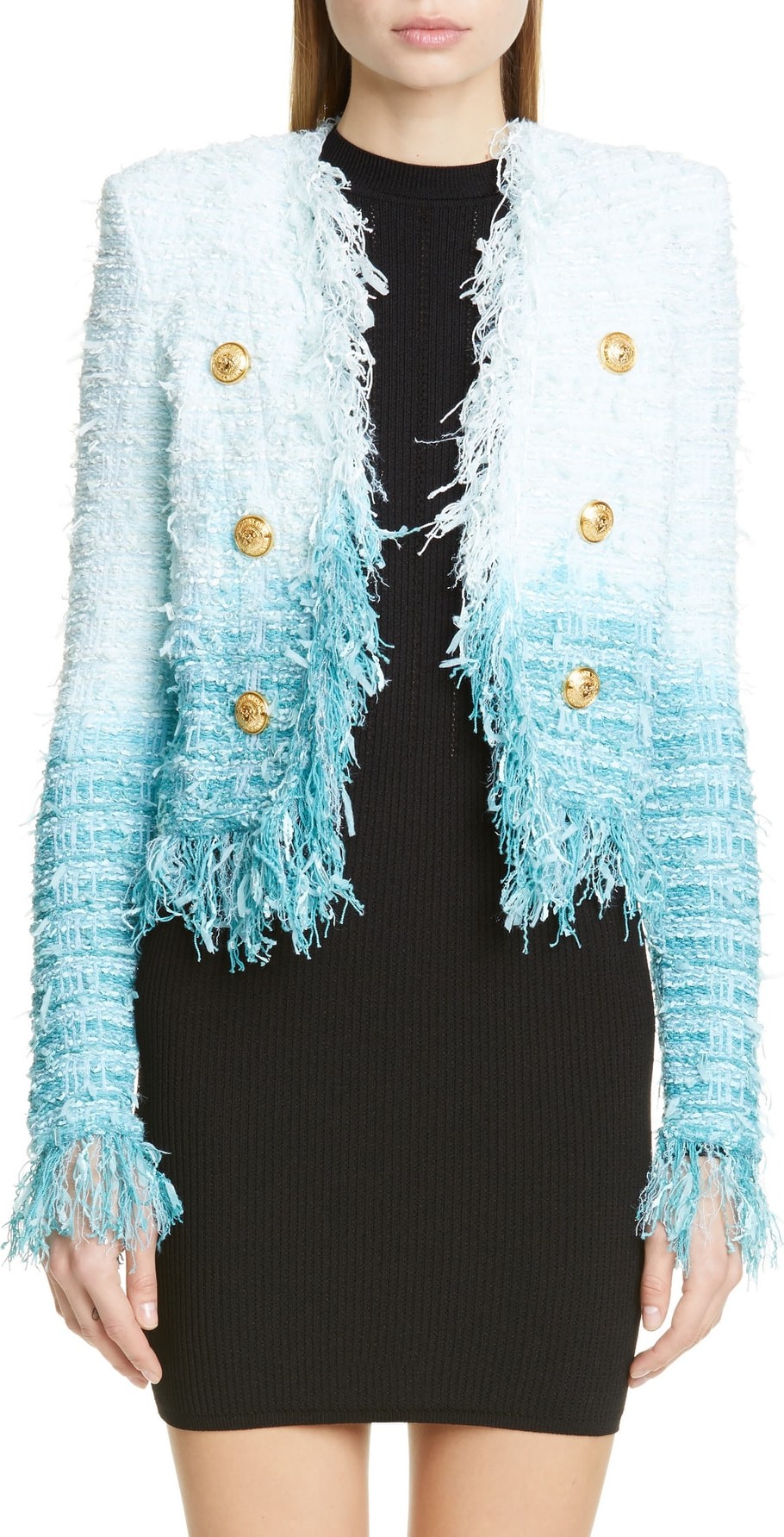 Balmain Fringe Dip Dye Tweed Jacket