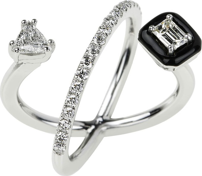 Nikos Koulis 18k White Gold Oui Trillion-Cut Diamond Ring, Size 6.75