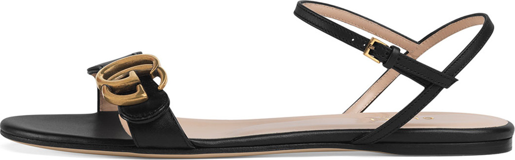Gucci Marmont Flat Double-G Leather Sandal