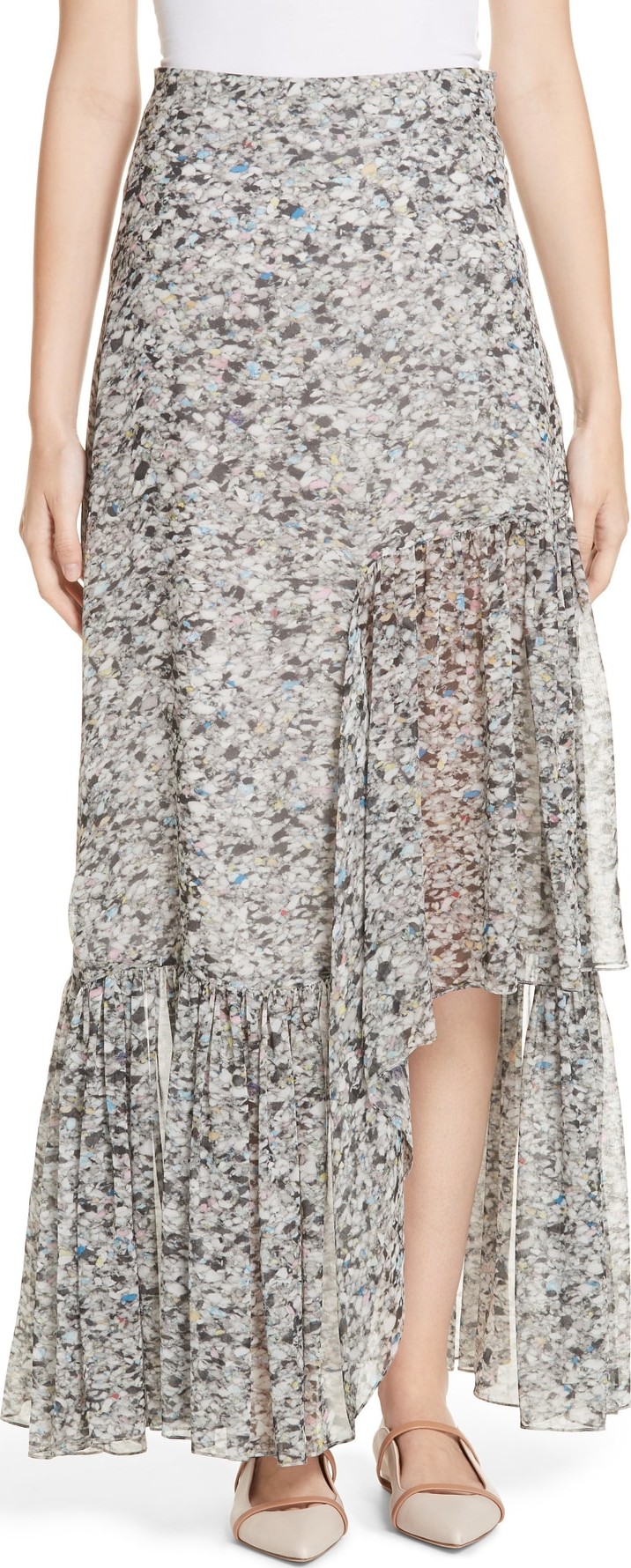 Rosetta Getty Foam Print Asymmetrical Silk Skirt