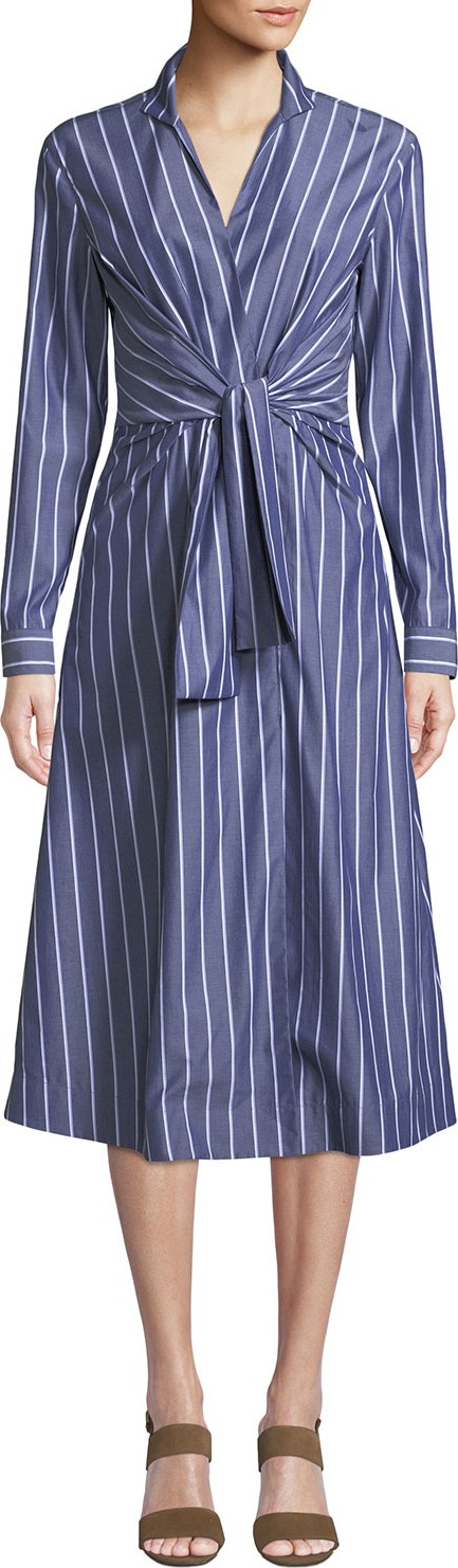 Lafayette 148 New York Kylo Concord Stripe Long-Sleeve Wrap Dress