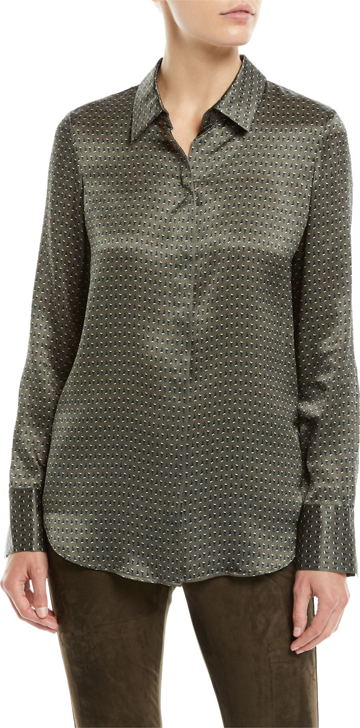 Lafayette 148 New York Scottie Boundless-Buds Long-Sleeve Silk Blouse