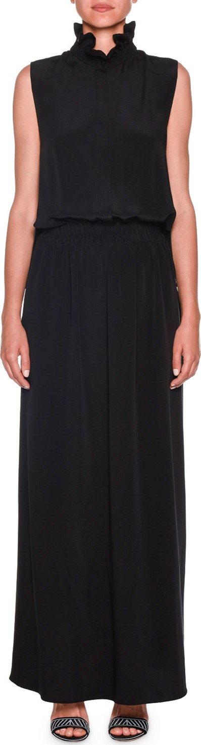 Giorgio Armani Pleated Mock-Neck Sleeveless Chiffon Gown