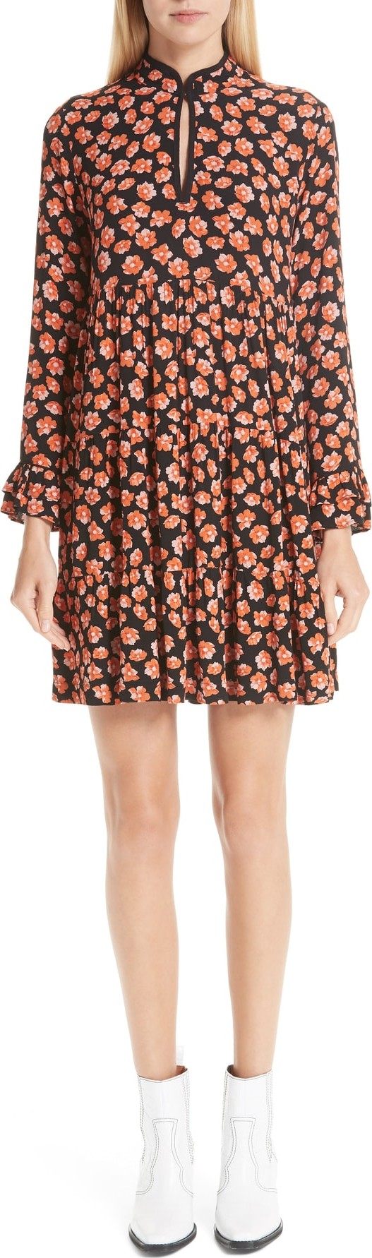 Ganni Floral Print Crepe Dress