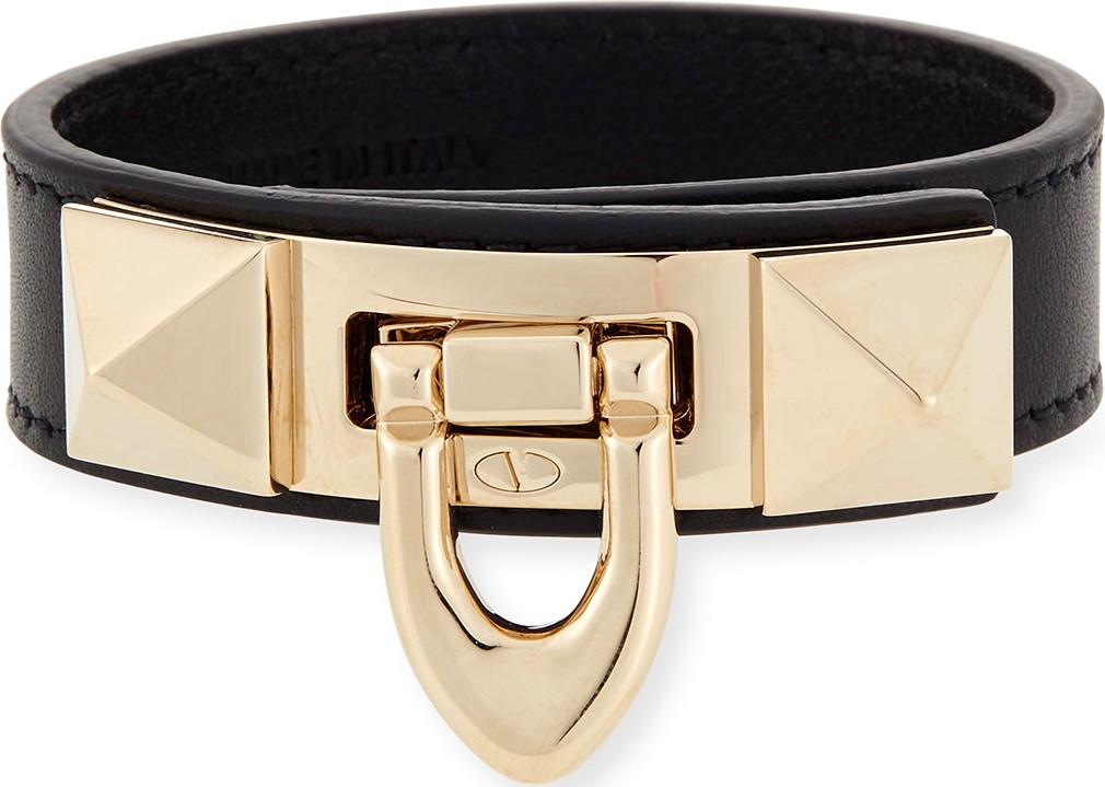 Valentino Small Leather Rockstud Flip-Lock Bracelet