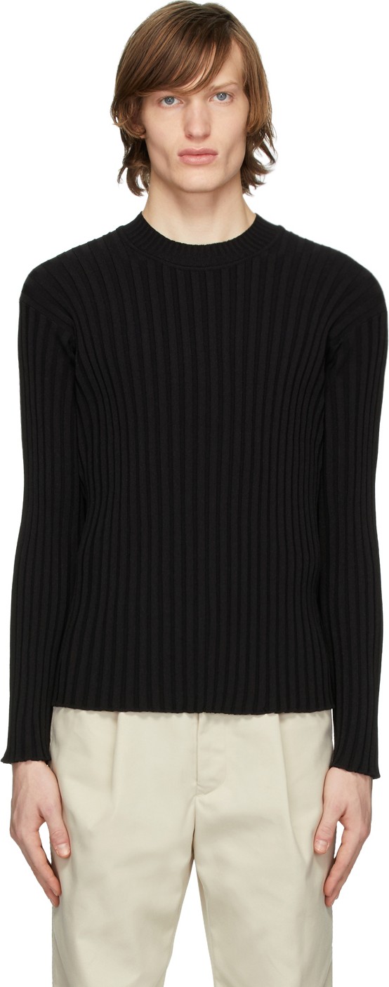 Deveaux New York Black Ribbed Crewneck Sweater