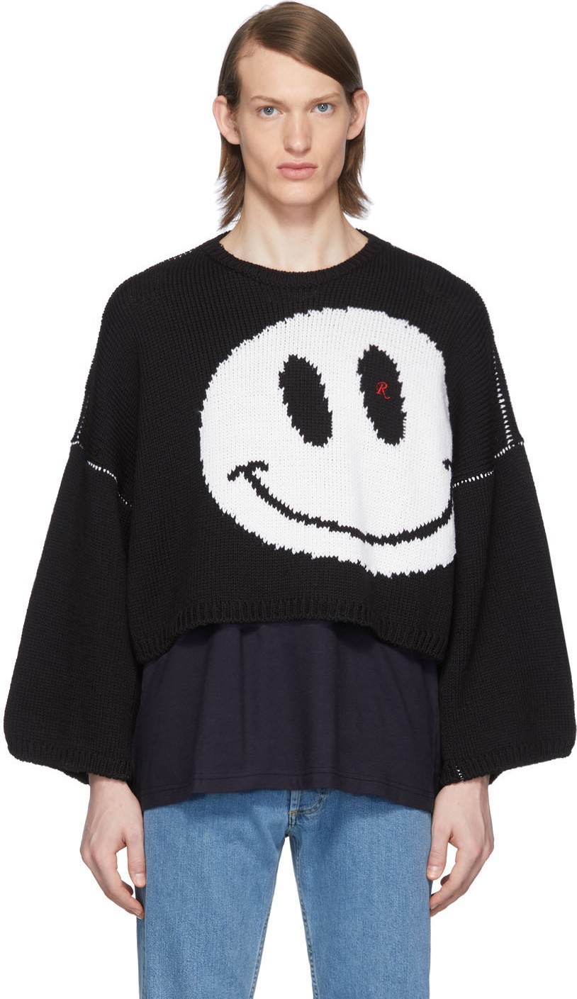 Raf Simons Black Wool Smiley Sweater