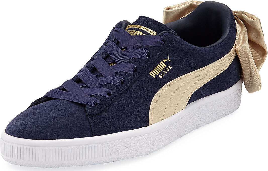 PUMA Varsity Suede Low-Top Sneakers with Bow Back, Navy/Gold