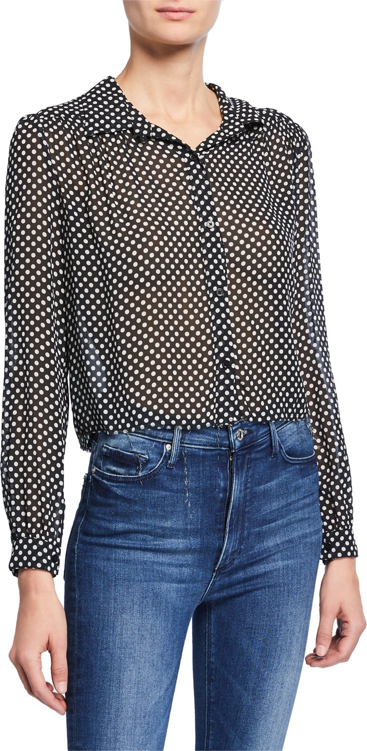 RE/DONE 60s Polka-Dot Collared Cropped Silk Blouse