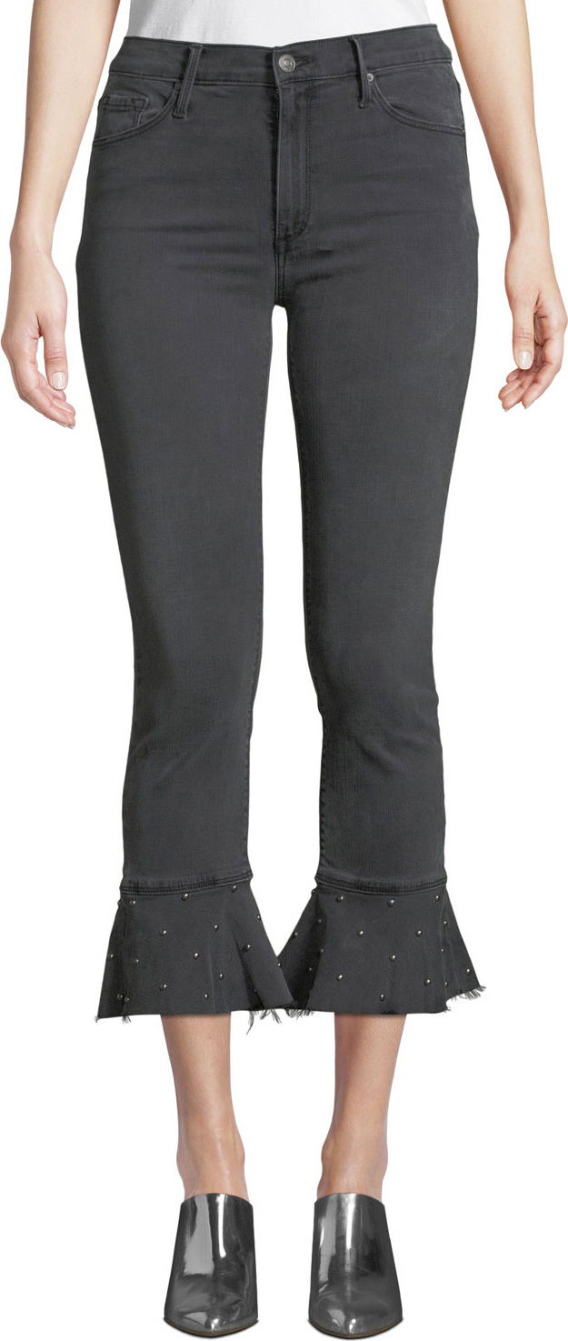 Black Orchid Stella High-Rise Ruffle Frayed Jeans w/ Studded Hem