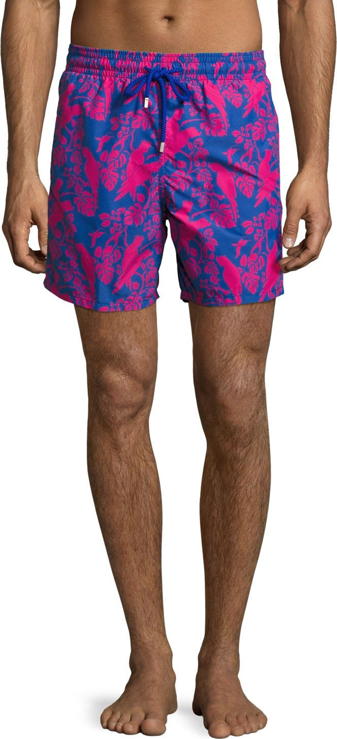 Vilebrequin Moorea Cockatoo Swim Trunks, Indigo/Fuchsia