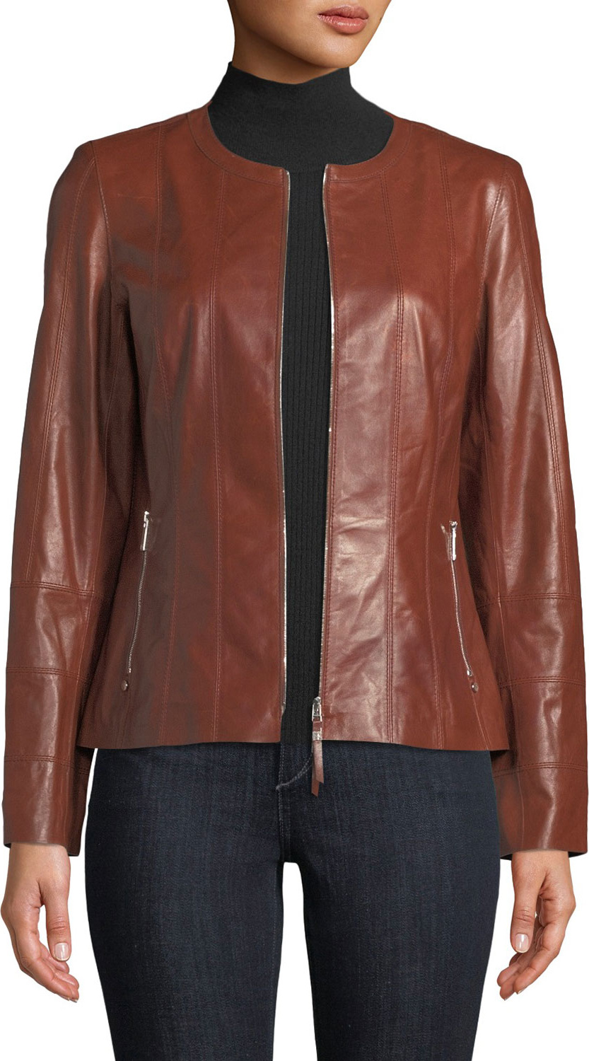 Lafayette 148 New York Courtney Glazed Weightless Leather Jacket