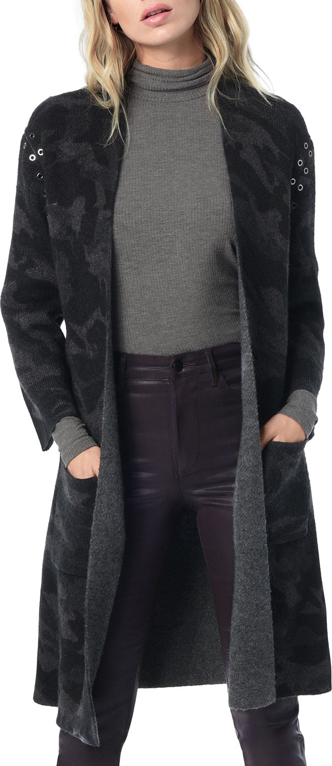 Joe's Jeans Kiera Camo Open-Front Long Cardigan with Grommets