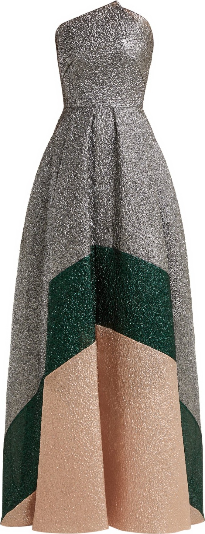 Roland Mouret Lucia panelled metallic-cloqué gown
