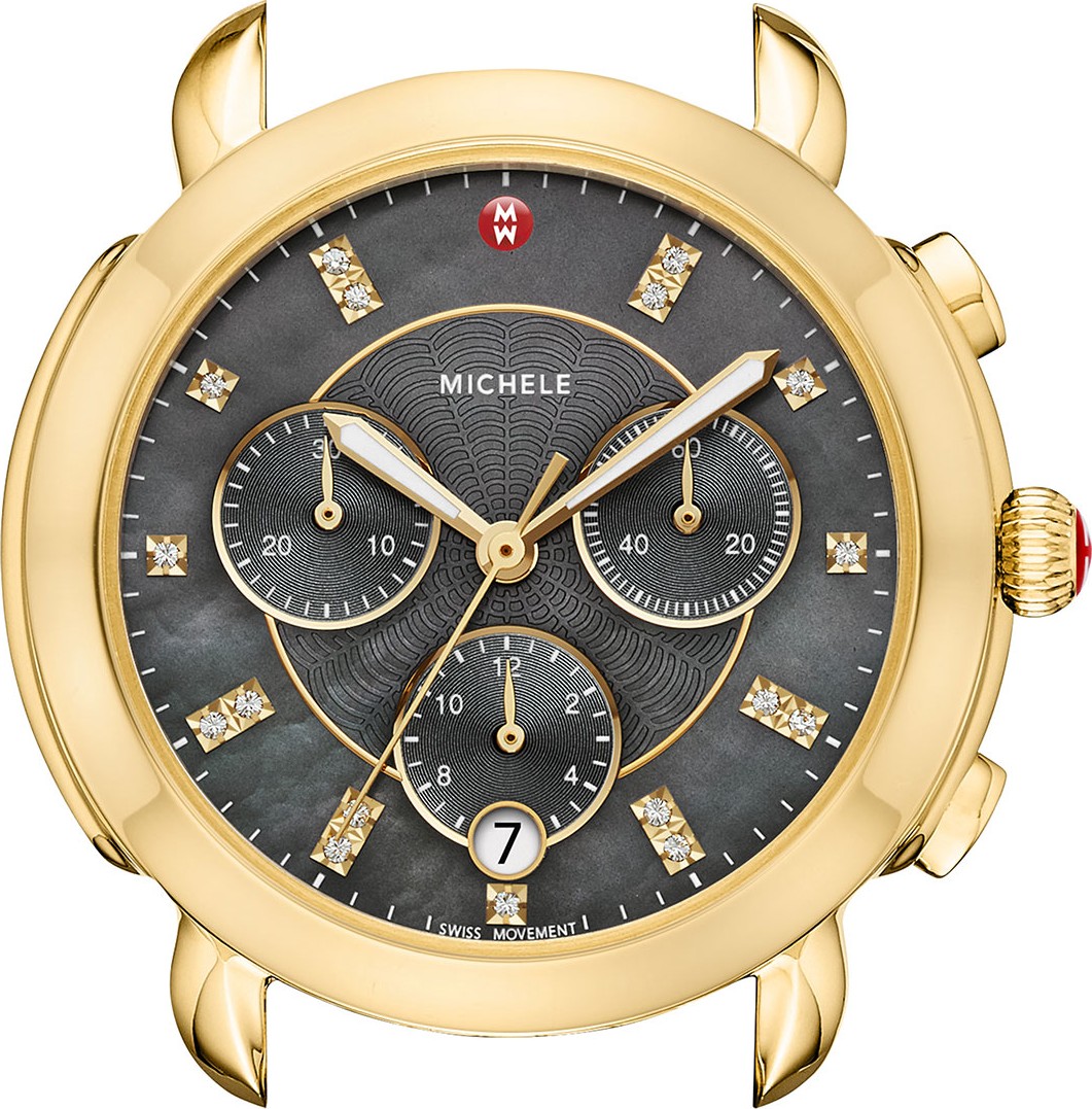 MICHELE Sidney Mother-of-Pearl Watch Head w/ Diamonds, Gold/Gray