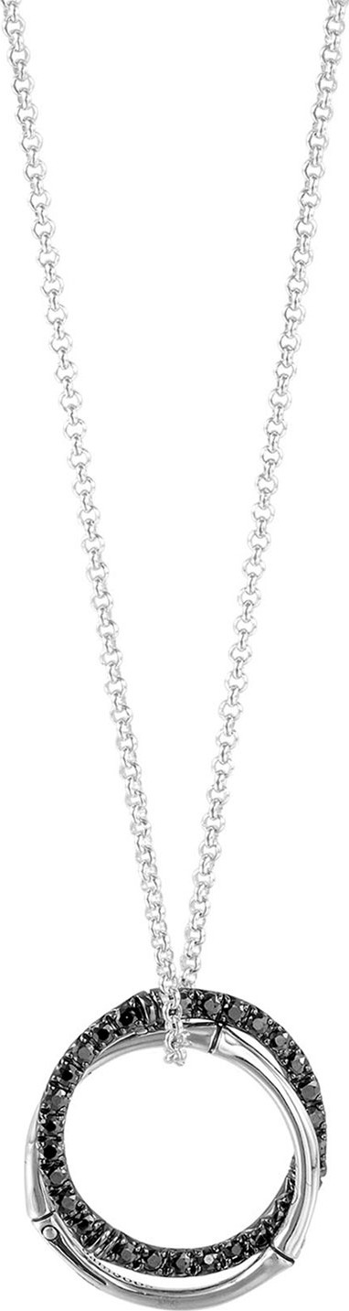John Hardy Bamboo Silver Interlinking Pendant Necklace w/ Black Sapphires