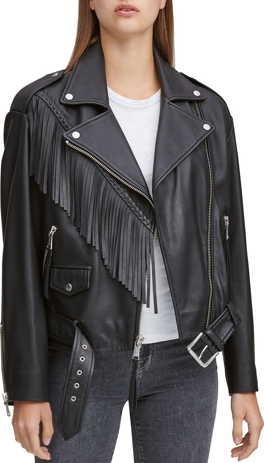 Andrew Marc Zariah Soft Leather Fringe Moto Jacket