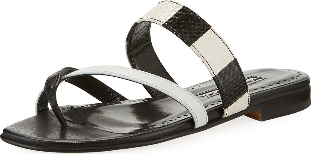 Manolo Blahnik Susa Flat Snake Slide Sandals