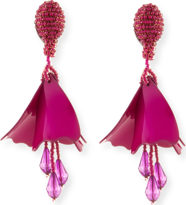 Oscar De La Renta Small Impatiens Flower Drop Earrings