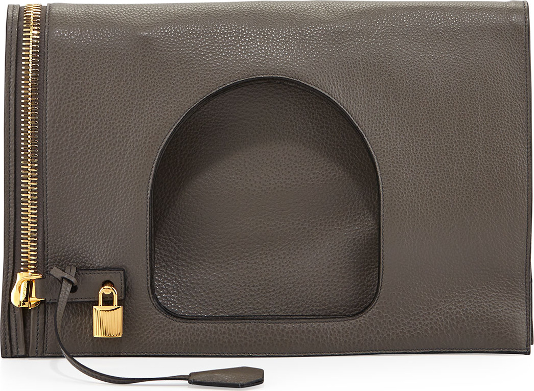 TOM FORD Alix Leather Padlock & Zip Fold-Over Bag