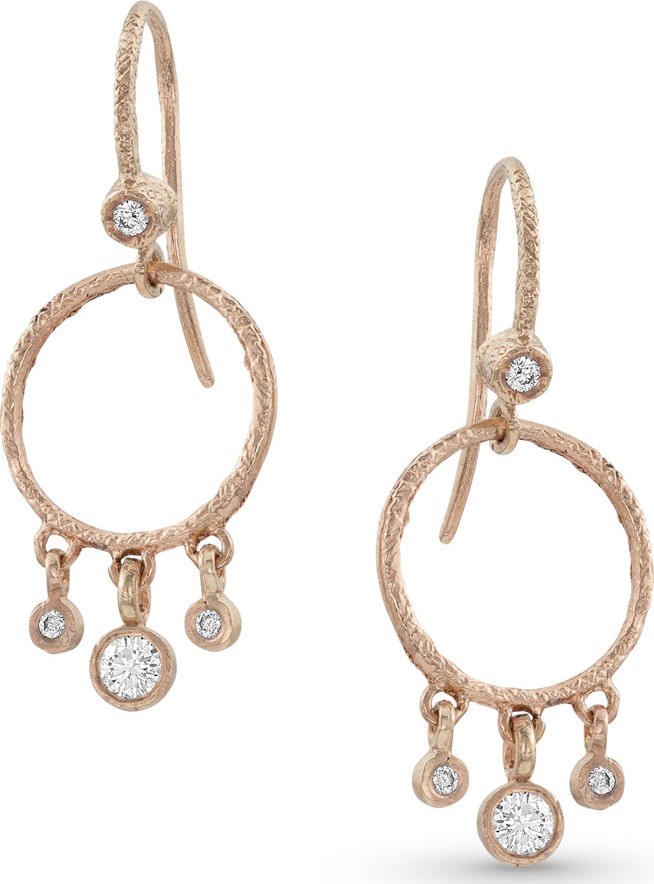 Dominique Cohen 18k Rose Gold Diamond Hoop Drop Fringe Earrings