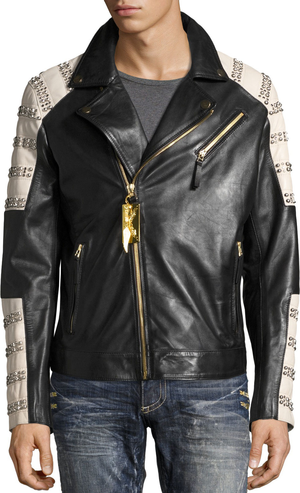 Robin's Jeans Embellished Leather Motorcycle Jacket