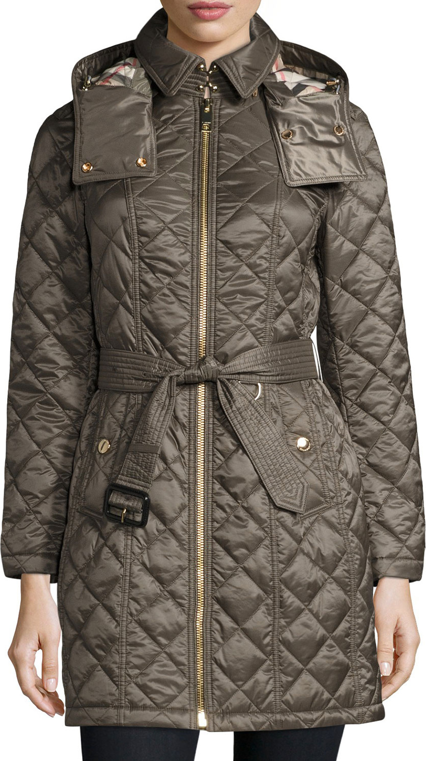 Burberry London England Baughton Quilted Belted Parka Jacket, Gray