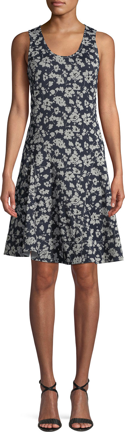 Derek Lam Scoop-Neck Sleeveless Fit-and-Flare Floral-Print Dress