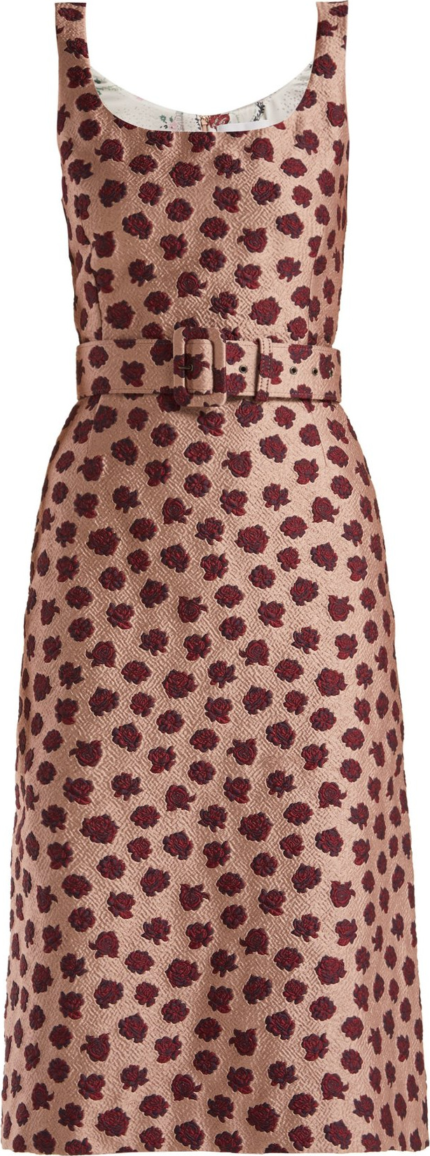luisa beccaria Belted floral-jacquard dress