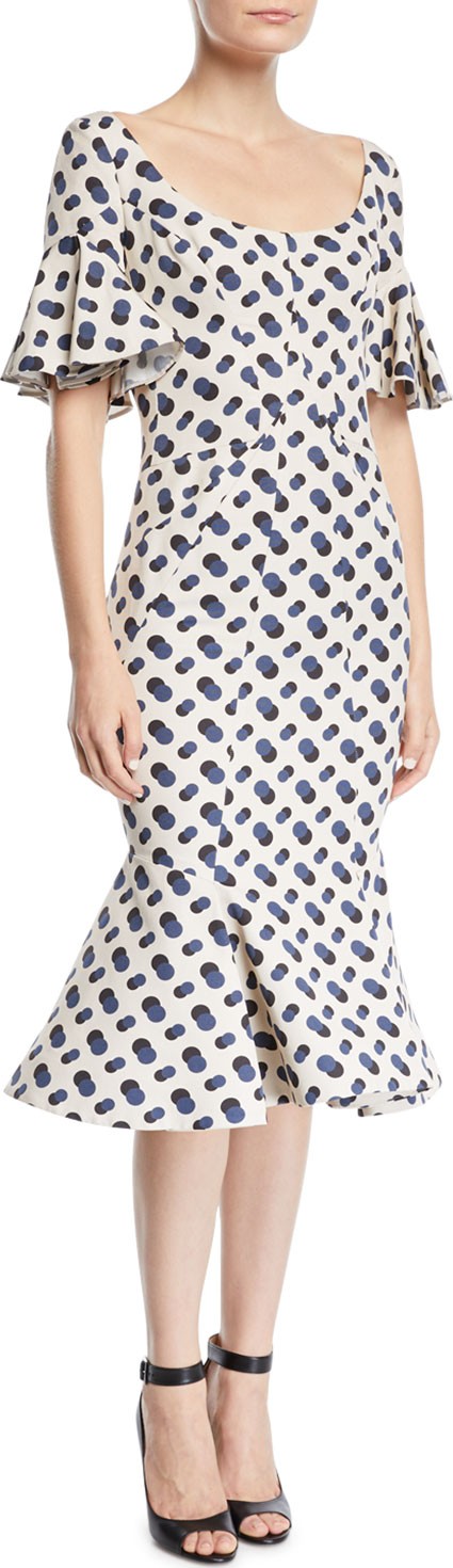 Zac Posen Polka Dot Ruffle Sleeve Deep