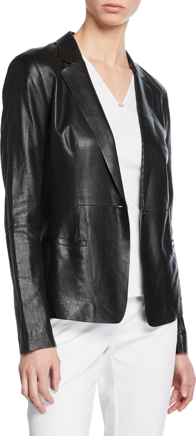 Lafayette 148 New York Nikala Napa Lambskin Perforated Leather Jacket