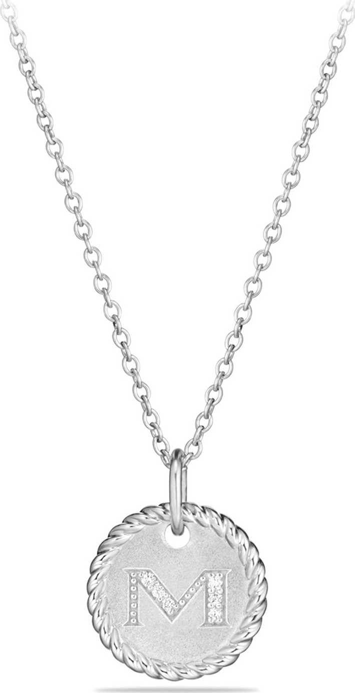 David Yurman M Initial Necklace with Diamonds