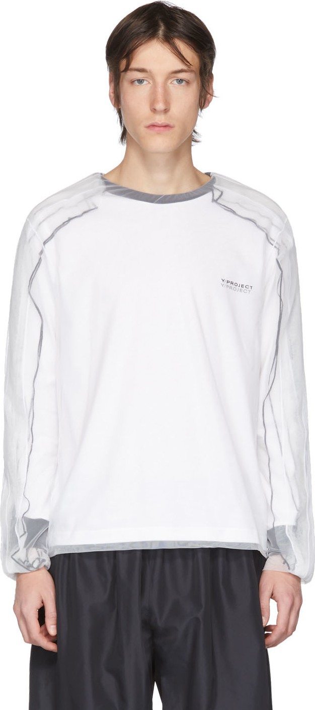 Y/Project White & Black Tulle Overlay Long Sleeve T-Shirt