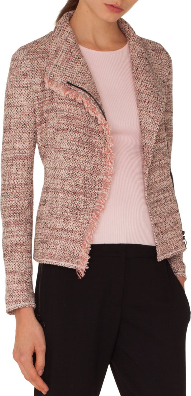 Akris Punto Zip-Front Tweed Jacket w/ Frayed Edge