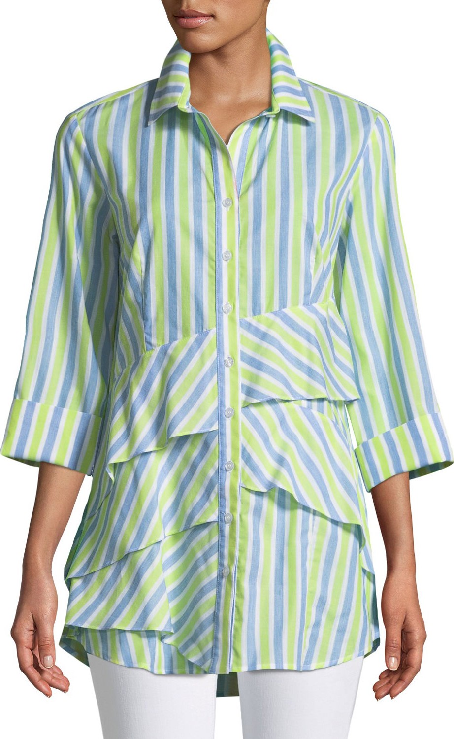 Finley Jenna Striped Tiered-Ruffle Long Blouse