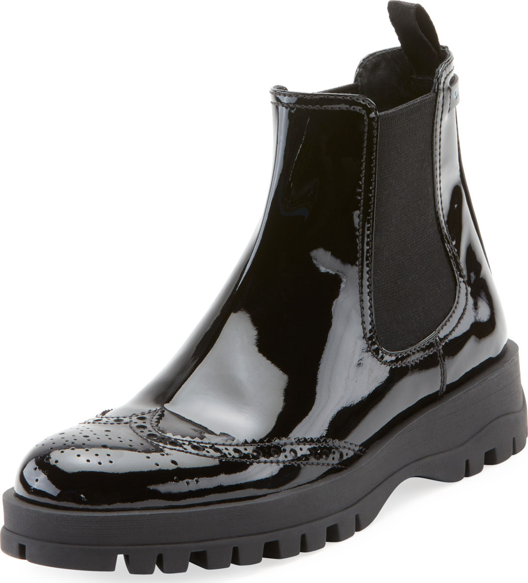 Prada Patent Wing-Tip Bootie