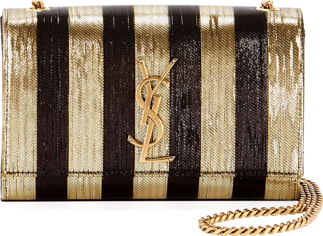 Saint Laurent Kate Monogram YSL Small Metallic-Striped Crossbody Bag