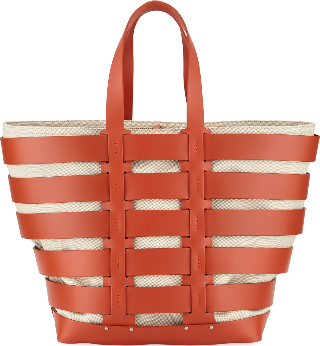 Paco Rabanne Cage East-West Sleek Leather & Canvas Tote Bag