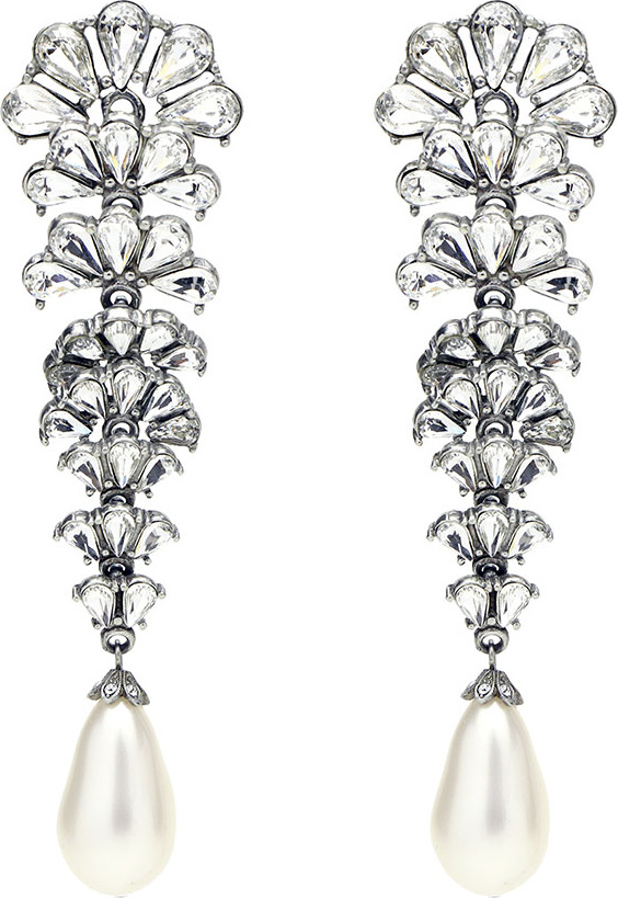 Ben-Amun Crystal Fan Earrings w/ Pearly Teardrop